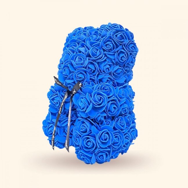 Medvídek z růží 25 cm - modrý