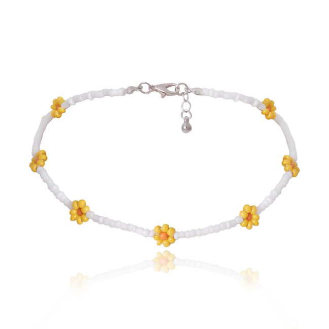 Korálkový choker - Žlté kvetinky