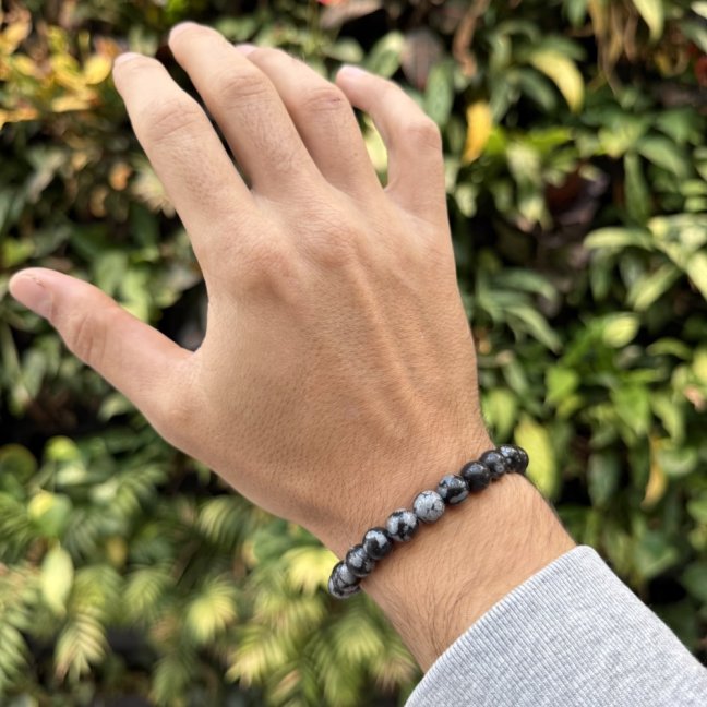 Náramek z minerálů - Obsidián Vločkový