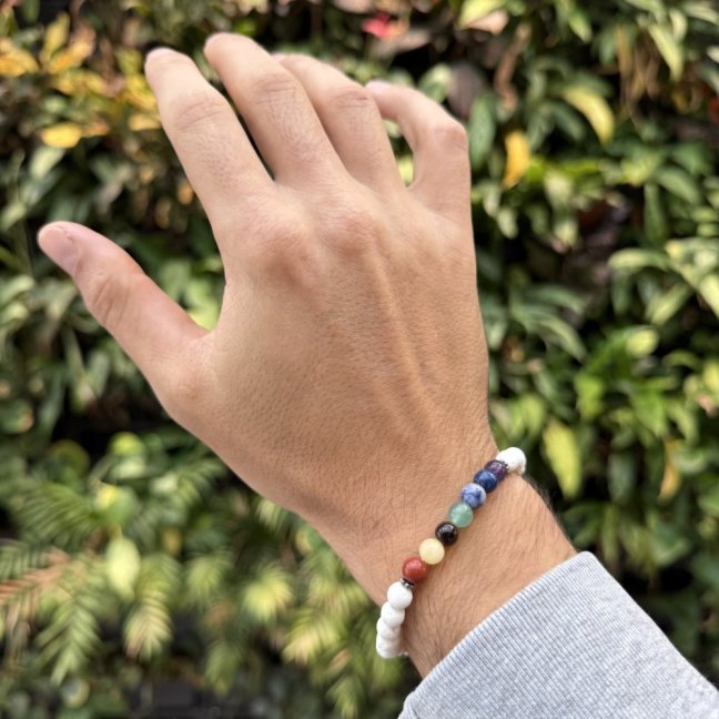 Náramek z minerálů - 7 čaker - Bílá Láva