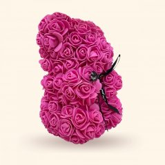 Macko z ruží 25 cm - tmavo rúžový
