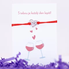 Stříbrný provázkový náramek - SRDCE ORIGAMI