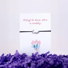 Stříbrný provázkový náramek - love