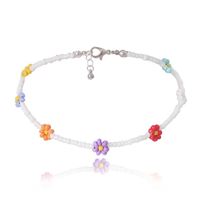 Korálkový choker - Farebné kvetinky
