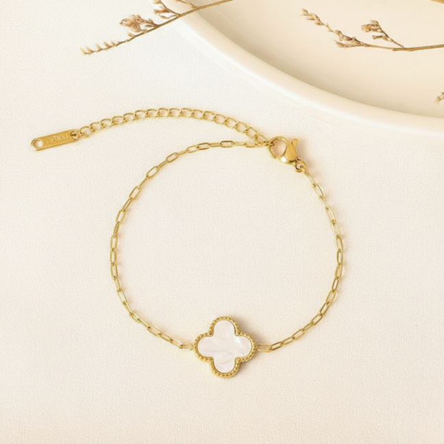 Náramok z chirurgickej ocele - Biely Clover