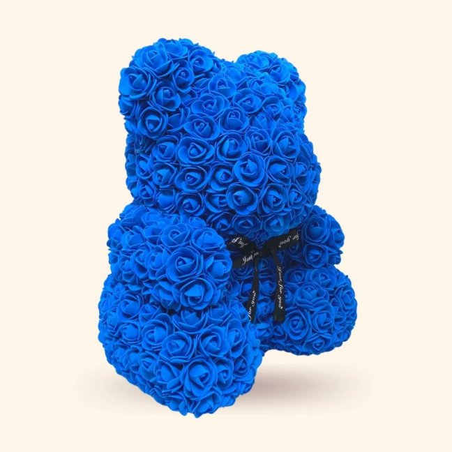 Medvídek z růží 40 cm - modrý