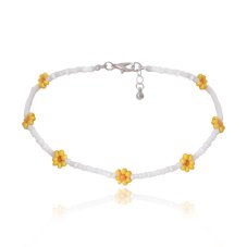 Korálkový choker - Žlté kvetinky