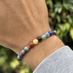 Náramek z minerálů - 7 čaker - Obsidián Vločkový