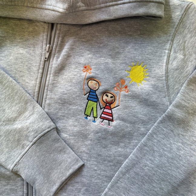 Mikina s vlastnou výšivkou na zips