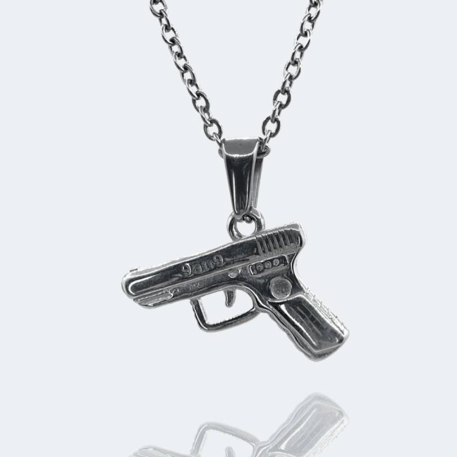 Řetízek z chirurgické oceli - STŘÍBRNÁ PISTOL 9mm