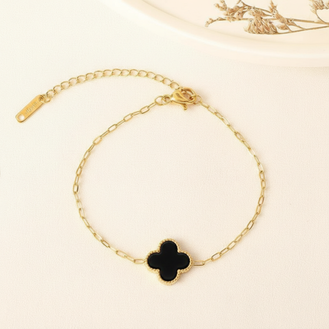 Náramek z chirurgické oceli - Černý Clover