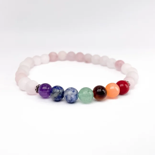 Náramek z minerálů - 7 čaker - Matný Růženín