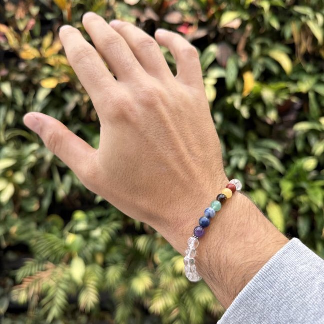 Náramek z minerálů - 7 čaker - Křišťál