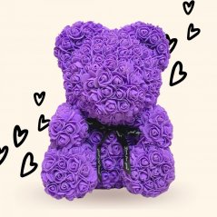 Medvídek z růží 40 cm - fialový