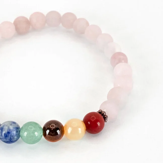 Náramek z minerálů - 7 čaker - Matný Růženín