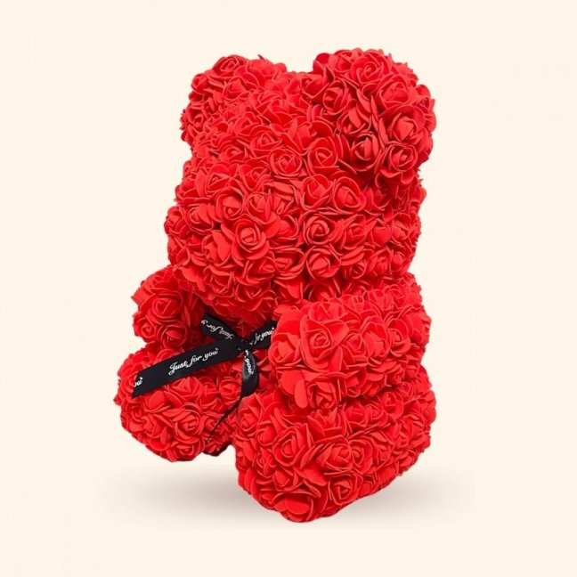 Macko z ruží 40 cm - červený