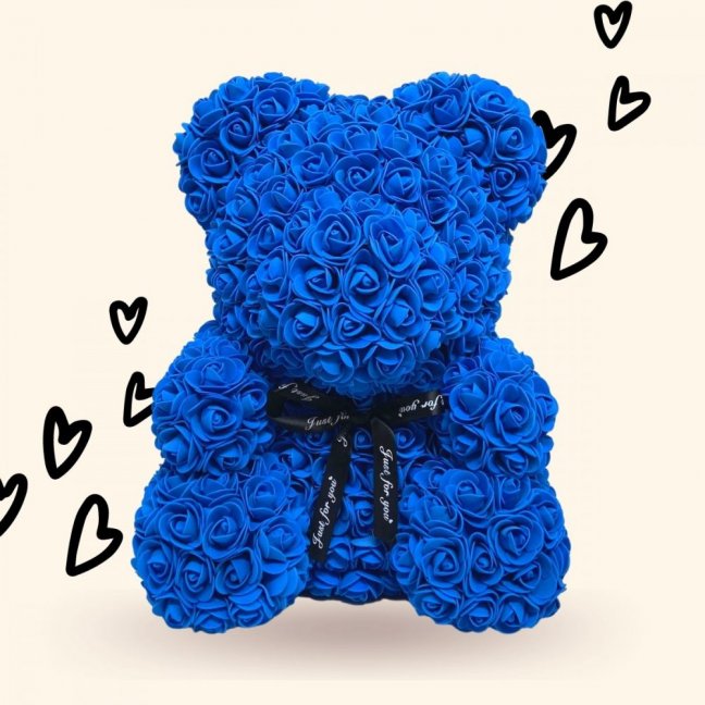 Medvídek z růží 40 cm - modrý