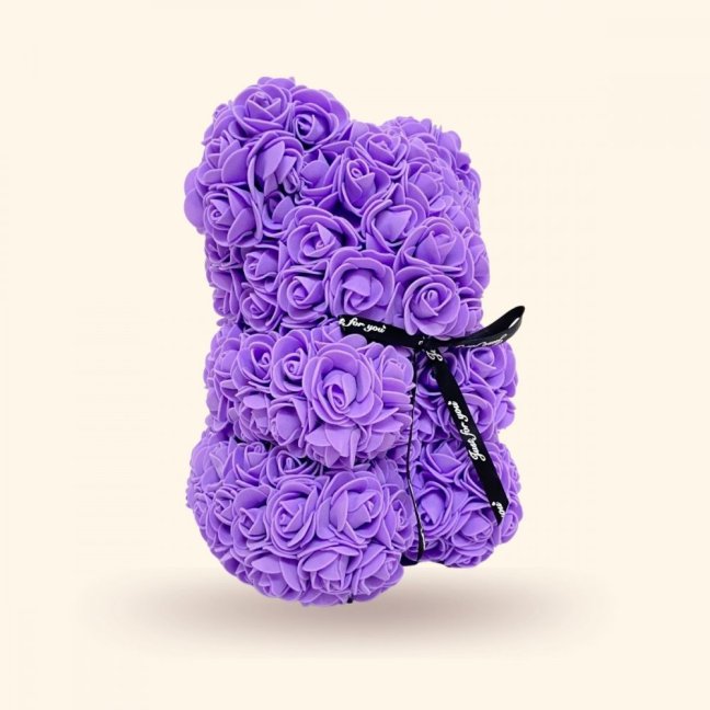 Medvídek z růží 25 cm - fialový