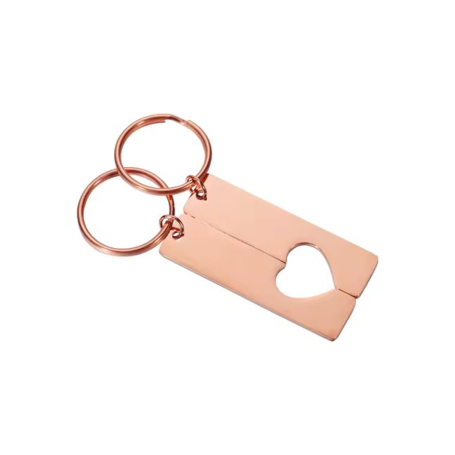 Klíčenka pro páry z chirurgické oceli - Výřez srdíčka - Barva: Rose gold