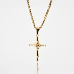 Retiazka z chirurgickej ocele -  ZLATÝ KRÍŽ S RUŽOU