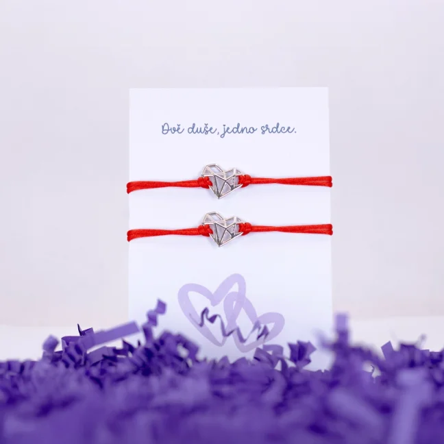 Stříbrné náramky pro páry - SRDCE ORIGAMI - Barva komponent: Zlaté