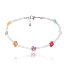 Korálkový choker - Barevné květinky