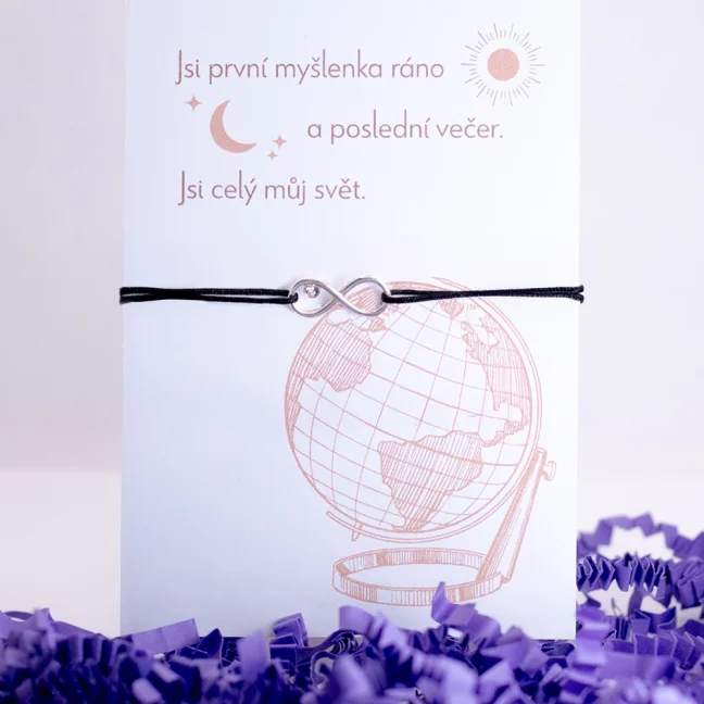 Stříbrný provázkový náramek - NEKONEČNO ZIRKÓN