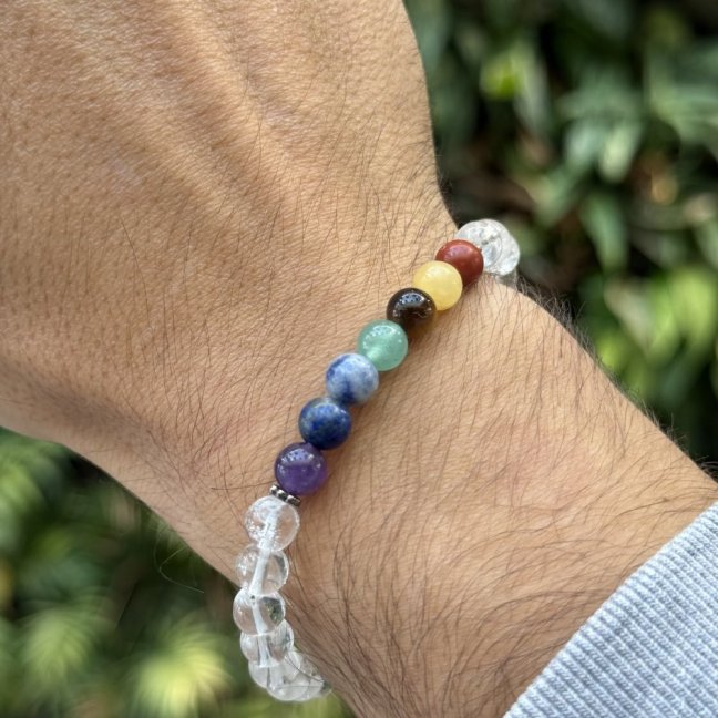 Náramek z minerálů - 7 čaker - Křišťál