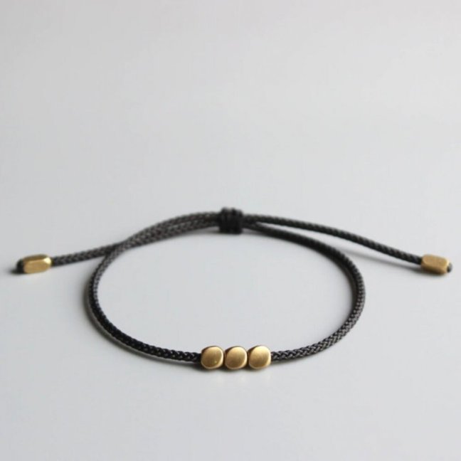 Budhistický náramek pro štěstí - 3 COOPER BEADS BLACK