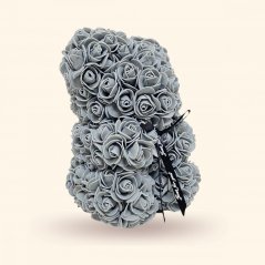 Macko z ruží 25 cm - šedý