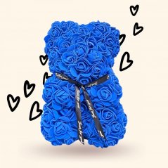 Macko z ruží 25 cm - modrý