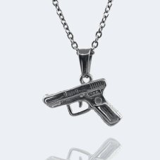 Řetízek z chirurgické oceli - STŘÍBRNÁ PISTOL 9mm