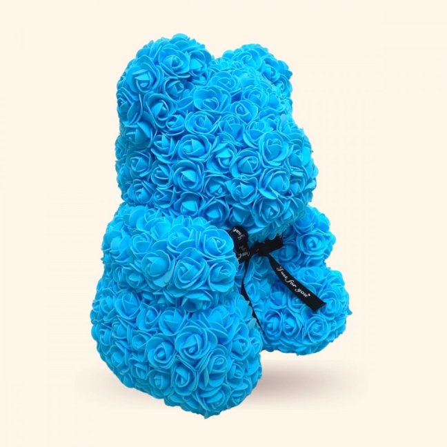 Medvídek z růží 40 cm - tyrkysový