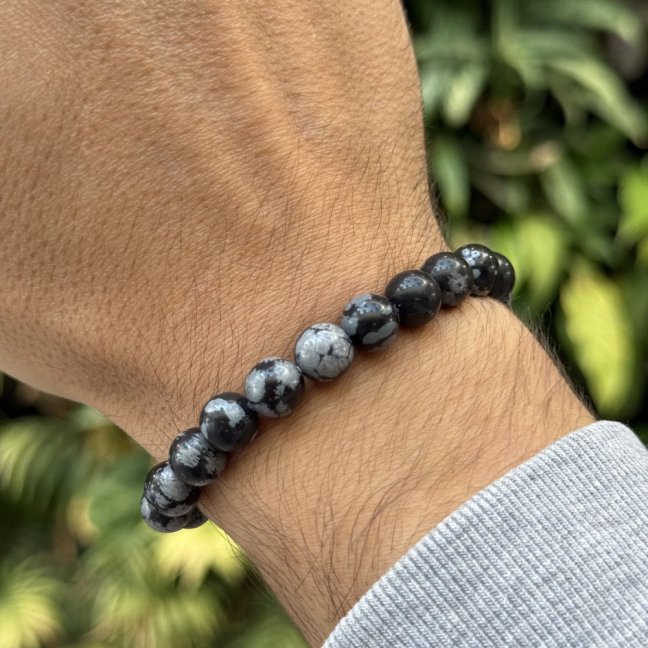 Náramek z minerálů - Obsidián Vločkový