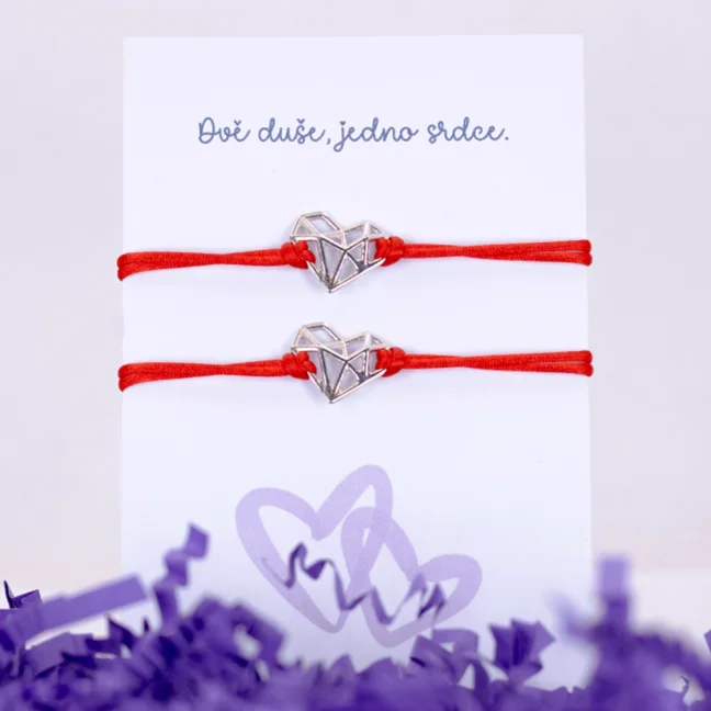 Stříbrné náramky pro páry - SRDCE ORIGAMI - Barva komponent: Zlaté