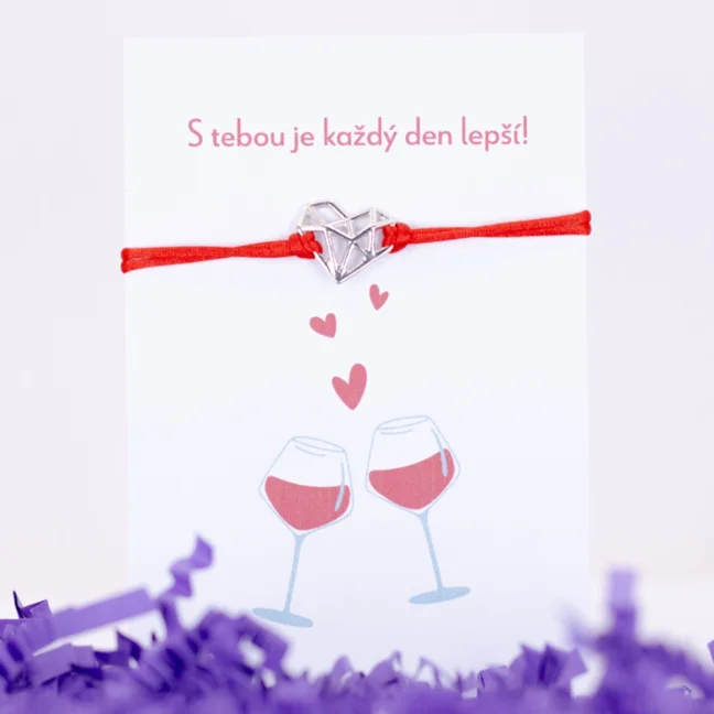 Stříbrný provázkový náramek - SRDCE ORIGAMI