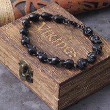 Vikingský náramek z chirurgické oceli - Black Skull