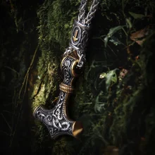 Vikingský náhrdelník z chirurgické oceli - Thorovo kladivo Gold