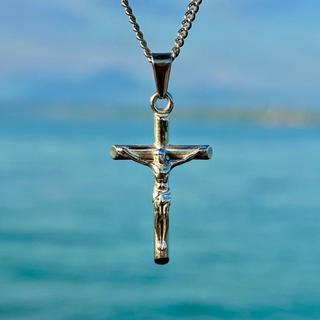 Retiazka z chirurgickej ocele - STRIEBORNÝ KRÍŽ